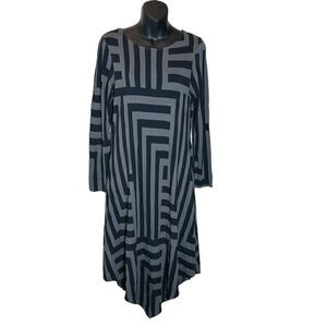 Nanso Finland long sleeved grey/black bamboo handkerchief midi dress geometric